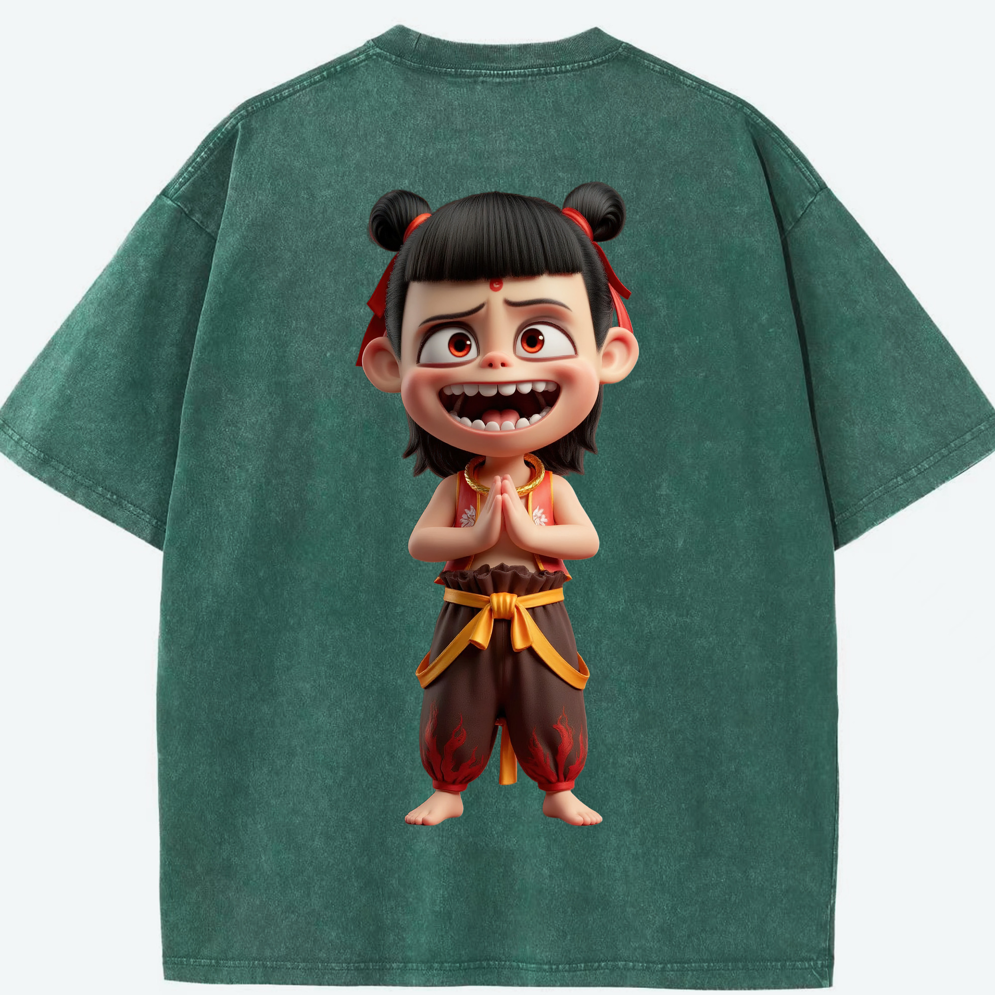 （画像用） Ne Zha 2 ナタ 魔童の大暴れ 綿100% ヴィンテージ風 半袖Tシャツ（背面プリント）